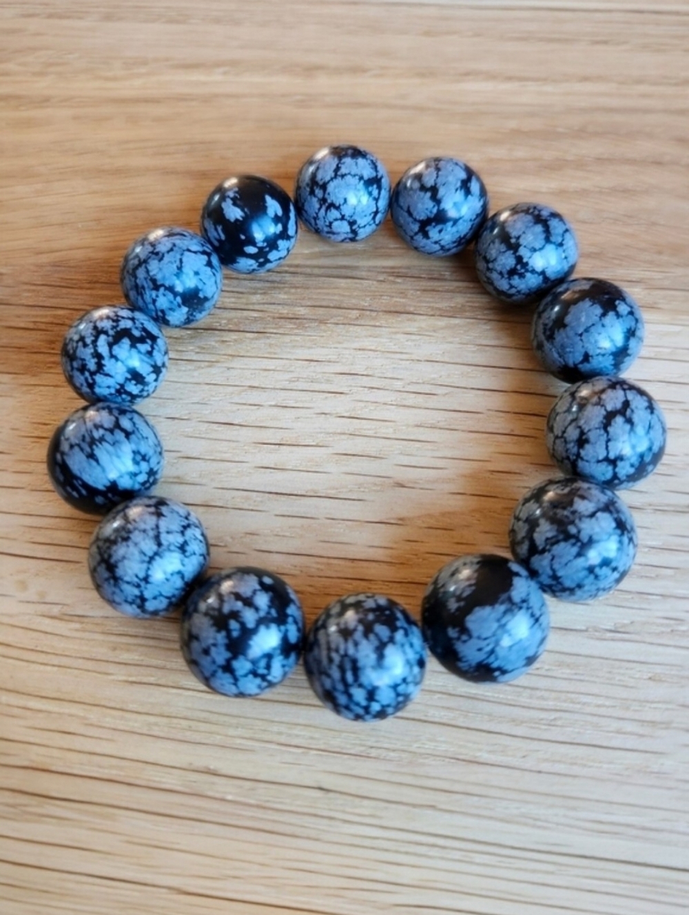 Black Snowflake Obsidian Beaded Bracelet, Stretch | Handmade